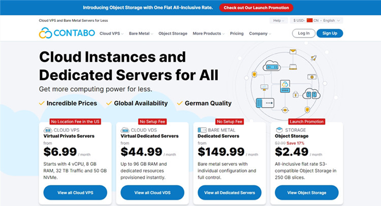 Contabo：美国圣路易斯VPS 4核/8G/200Mbps带宽，月付€6.99，原生ip/解锁tiktok等流媒体