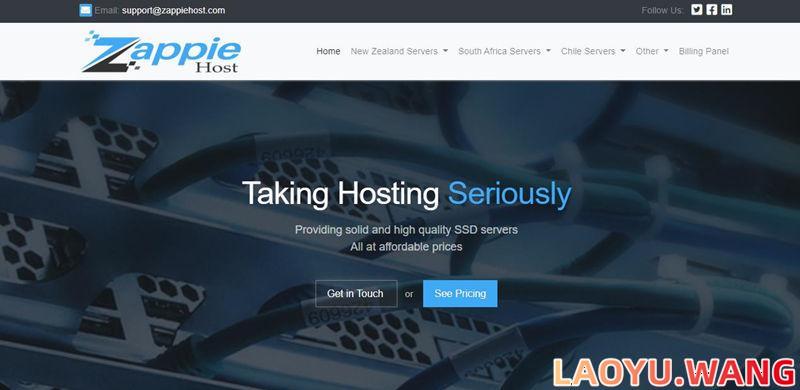 ZappieHost新西兰/南非/智利VPS：4.5美元/月，1核+512M内存+1Gbps带宽