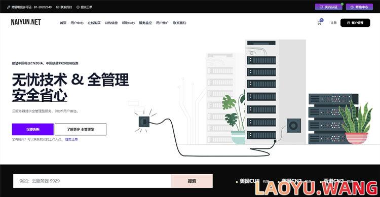 NAIYUN奈云:  美国洛杉矶/香港CN2 GIA/9929/高防VPS，优惠码七折月付34元起