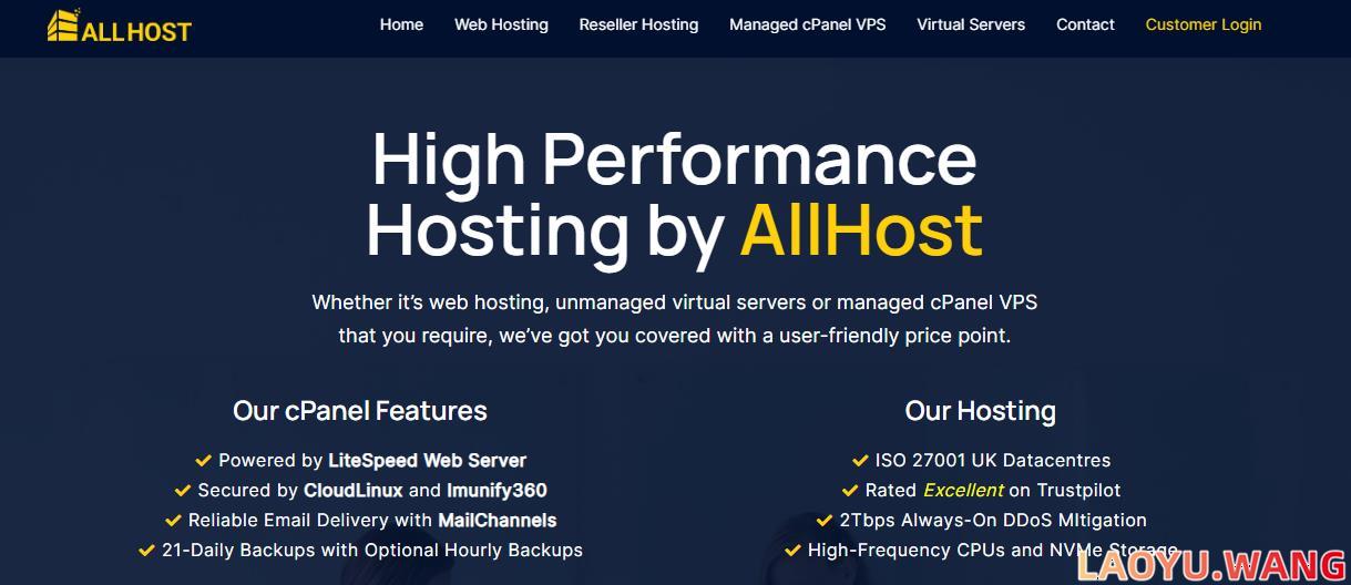 AllHost：英国VPS，9折£2.7月起，1核/1GB/5TB流量/2Gbps带宽