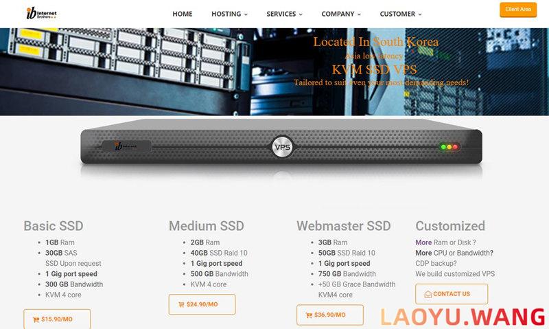 Internet Brothers：韩国SK VPS，$15.9/月/1核1GB/30GB空间/1Gbps端口