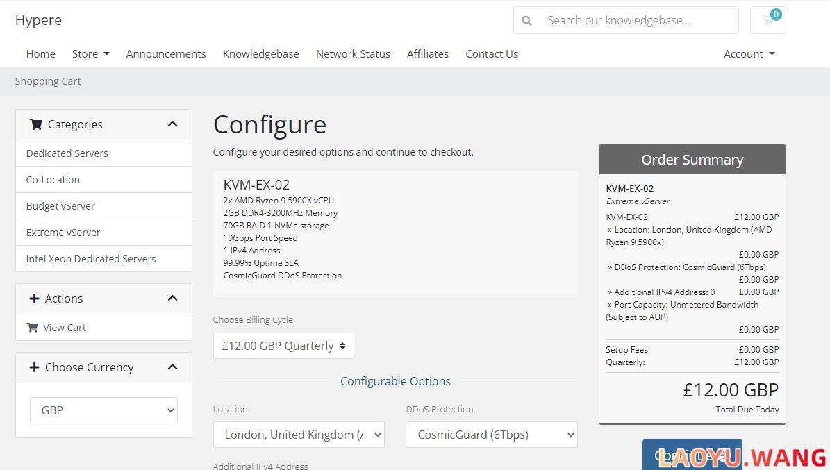 Hypere：英国高防VPS，£12/季/2核/2GB内存/70GB NVMe空间/10Gbps端口