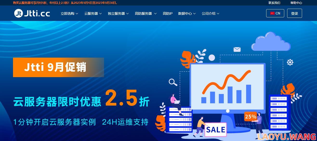 Jtti：洛杉矶机房促销，美国云服务器折后低至$ 2.5/月，电信双向CN2/联通AS9929/移动CMI直连