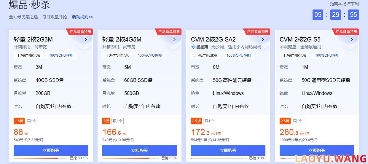 腾讯云双11，轻量云2核2G3M，88元首年，香港轻量云2核2G，288首年